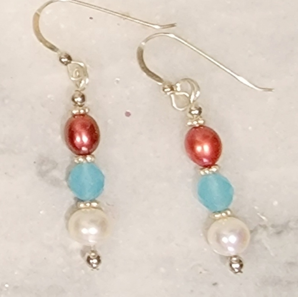 Artisan Pearl Rainbow Calsilica Topaz Tourmaline Sterling Necklace 18" Earrings - Picture 2 of 9